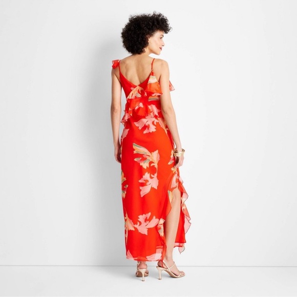 Women's Ruffle Ankle Length Dress - Future Collective with Jenee Naylor Red L - Picture 3 of 5